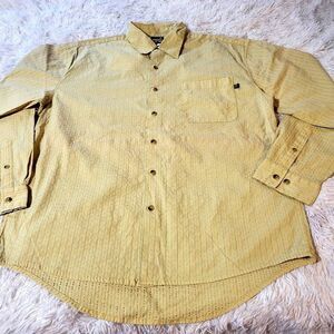 Weekendz off long sleeve texture button down yellow pocket shirt L
